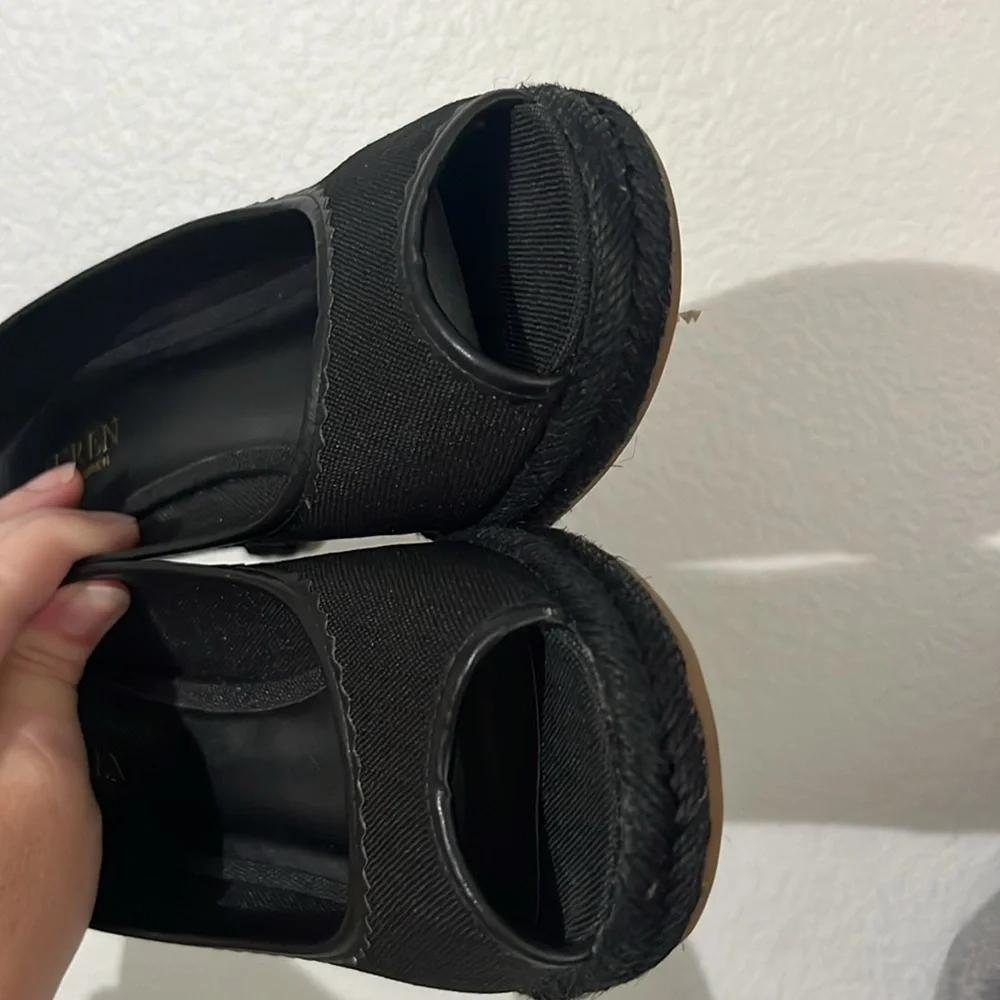 Lauren Ralph Lauren Women’s Nella Canvas Wedge Peep Toe Shoes Size 9.5 Black
